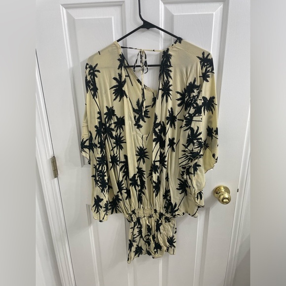 Ava Sky Black and Cream Palm Print Swim Coverup - Picture 1 of 3